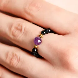 Spinel, Ametyst, Hematyt - srebrny pozłacany pierścionek na koncentrację, miłość, sukces - Wewnętrzna Ochrona