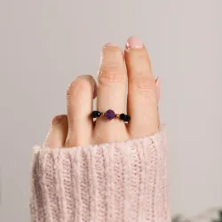 Spinel, Ametyst, Hematyt - srebrny pozłacany pierścionek na koncentrację, miłość, sukces - Wewnętrzna Ochrona