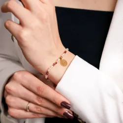 Rubin, Kwarc Różowy, Hematyt - srebrna pozłacana bransoletka na miłość, sukces, siłę - Pocałunek Miłości