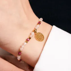 Rubin, Kwarc Różowy, Hematyt - srebrna pozłacana bransoletka na miłość, sukces, siłę - Pocałunek Miłości