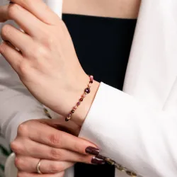 Granat, Rodonit, Rodochrozyt - srebrna pozłacana bransoletka na zdrowie, miłość, kreatywność - Pocałunek Miłości