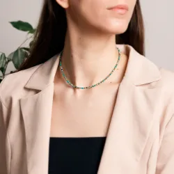 Turkus, Hematyt - srebrny pozłacany naszyjnik na zdrowie, ochronę, szczęście - Skarby Oceanu