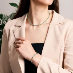 Turkus, Hematyt - srebrny pozłacany naszyjnik na zdrowie, ochronę, szczęście - Skarby Oceanu