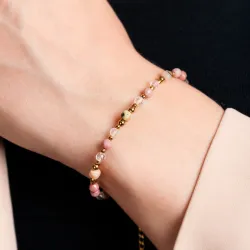 Opal, Rodochrozyt, Kryształ Górski, Hematyt - srebrna pozłacana bransoletka na kreatywność, harmonię, miłość - Pocałunek Miłości