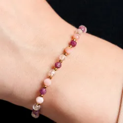 Rubin, Kryształ Górski, Opal - srebrna pozłacana bransoletka na kreatywność, harmonię, miłość - Pocałunek Miłości