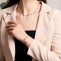 Rubin, Kryształ Górski, Opal - srebrny pozłacany naszyjnik na kreatywność, harmonię, miłość - Pocałunek Miłości