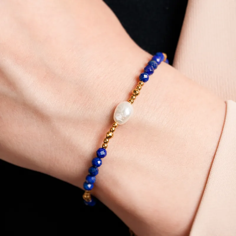 Lapis Lazuli, Perła, Hematyt - bransoletka na zdrowie, intuicję, duchowość - Duchowe Przebudzenie