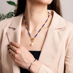 Lapis Lazuli, Perła, Hematyt - bransoletka na zdrowie, intuicję, duchowość - Duchowe Przebudzenie