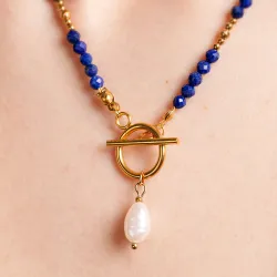 Lapis Lazuli, Perła, Hematyt - naszyjnik na zdrowie, intuicję, duchowość - Duchowe Przebudzenie