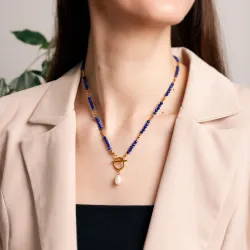 Lapis Lazuli, Perła, Hematyt - naszyjnik na zdrowie, intuicję, duchowość - Duchowe Przebudzenie