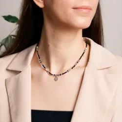 Ametyst, Jaspis, Szafir, Turmalin, Hematyt - srebrny naszyjnik na koncentrację, miłość, sukces - Panna