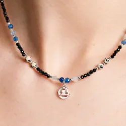 Akwamaryn, Kyanit, Jaspis, Turmalin, Hematyt - srebrny naszyjnik na zdrowie, odwagę, harmonię - Waga