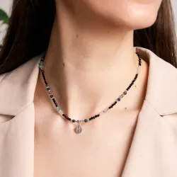 Szafir, Kamień Księżycowy, Akwamaryn, Turmalin, Hematyt - srebrny naszyjnik na zdrowie, miłość, intuicję - Ryby