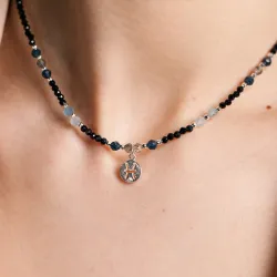 Szafir, Kamień Księżycowy, Akwamaryn, Turmalin, Hematyt - srebrny naszyjnik na zdrowie, miłość, intuicję - Ryby