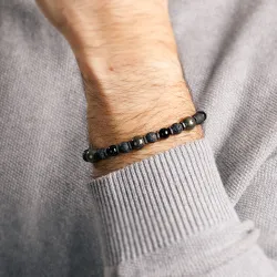 Piryt, Turmalin, Lawa Wulkaniczna, Hematyt - bransoletka męska na bogactwo, siłę, kreatywność - Jego styl