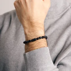 Turmalin, Lawa Wulkaniczna, Hematyt - bransoletka męska na sznurku na ochronę, bogactwo, uzdrowienie - Jego styl