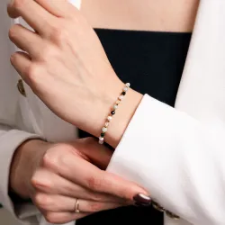 Amazonit, Szamragd, Perła, Kryształ Górski - srebrna pozłacana bransoletka na bogactwo, harmonię, odwagę - Symfonia Bogactwa