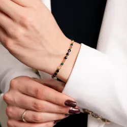 Kwarc Dymny, Malachit, Turmalin - srebrna pozłacana bransoletka na siłę, uzdrowienie, kreatywność - Światło Spokoju