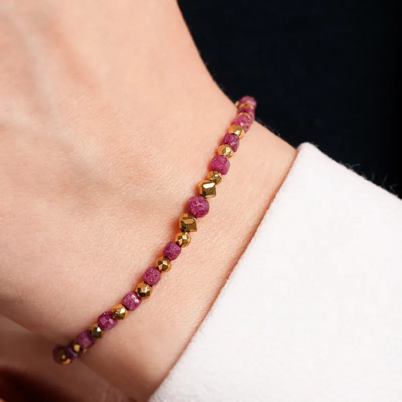 Rubin, Hematyt - srebrna pozłacana bransoletka na nogę na radość, miłość, szczęście - Pocałunek Miłości