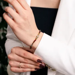 Granat, Jaspis, Turmalin - srebrna pozłacana bransoletka na zdrowie, miłość, kreatywność - Pocałunek Miłości