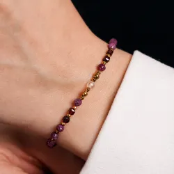 Rubin, Granat, Hematyt - srebrna pozłacana bransoletka na miłość, siłę, spokój - Pocałunek Miłości