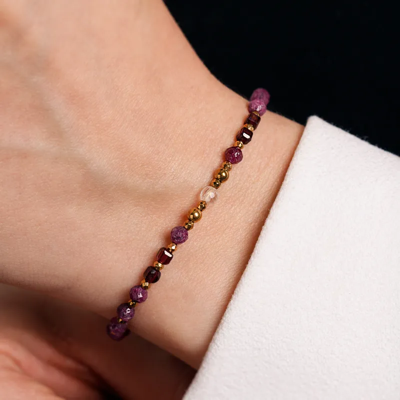 Rubin, Granat, Hematyt - srebrna pozłacana bransoletka na miłość, siłę, spokój - Pocałunek Miłości