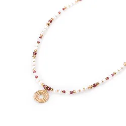 Perła, Granat, Kryształ Górski, Hematyt - srebro pozłacane naszyjnik na harmonię, uzdrawianie, spokój - Perłowy Sen