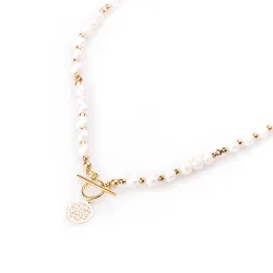 Perła, Hematyt - srebro pozłacane naszyjnik na harmonię, uzdrawianie, spokój - Perłowy Sen