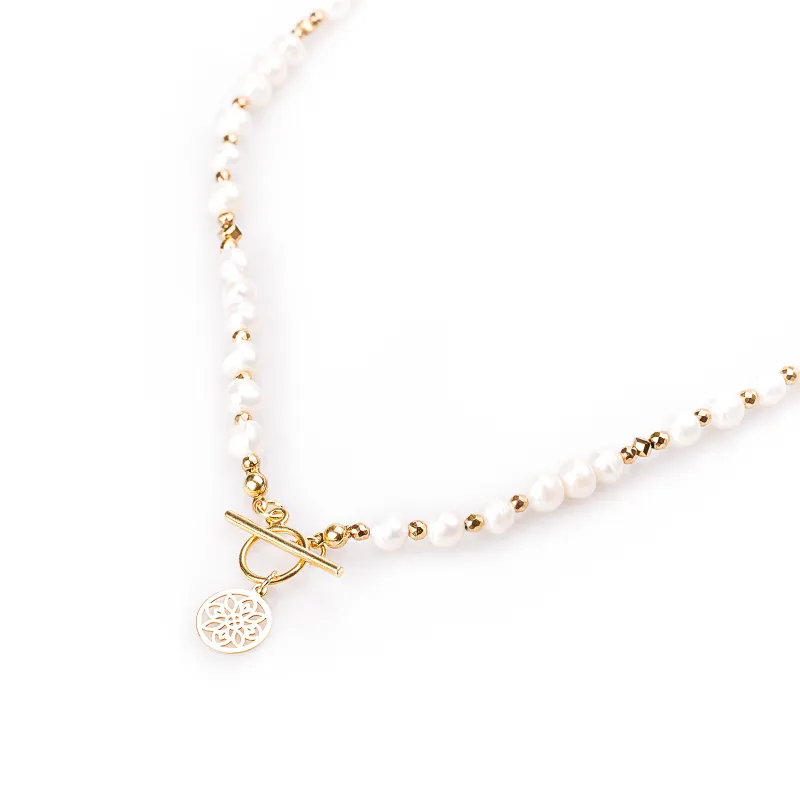 Perła, Hematyt - srebro pozłacane naszyjnik na harmonię, uzdrawianie, spokój - Perłowy Sen