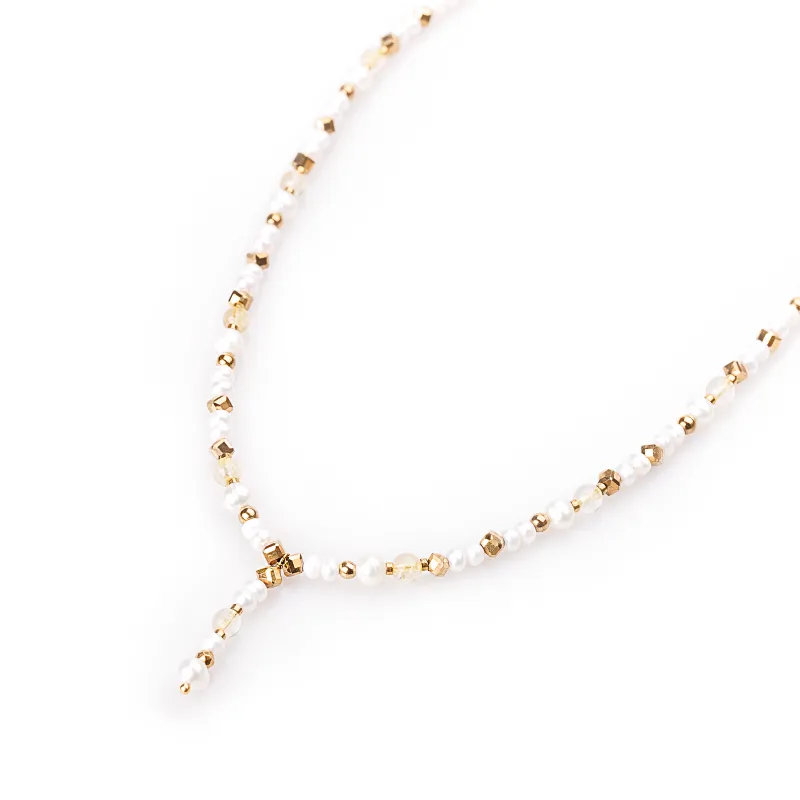 Perła, Cytryn, Hematyt - srebro pozłacane naszyjnik na harmonię, uzdrawianie, spokój - Perłowy Sen