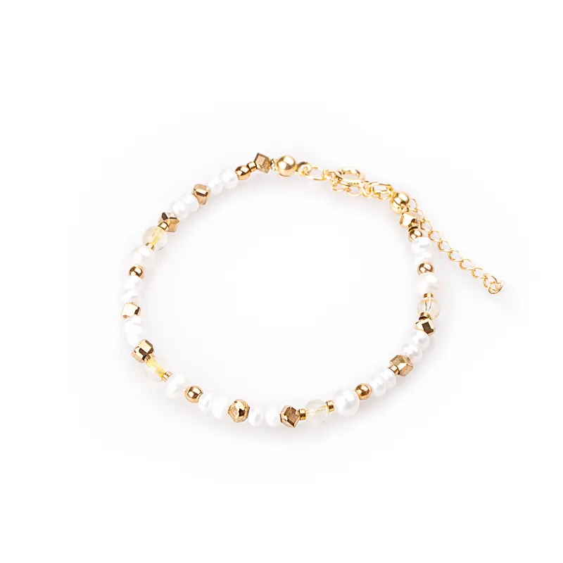 Perła, Cytryn, Hematyt - srebro pozłacane bransoletka na harmonię, uzdrawianie, spokój - Perłowy Sen