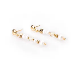 Perła, Cytryn, Hematyt - srebro pozłacane kolczyki na harmonię, uzdrawianie, spokój - Perłowy Sen