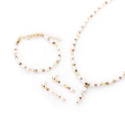 Komplet biżuterii srebro pozłacane bransoletka, nszyjnik i kolczyki - Perłowy Sen