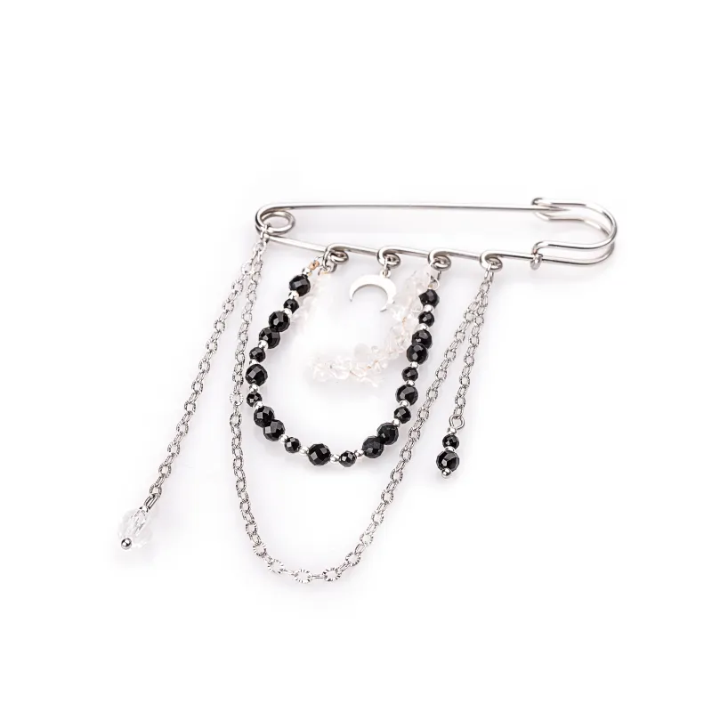 Turmalin, Kryształ Górski, Hematyt - broszka na ochronę, bogactwo, uzdrowienie - Noa