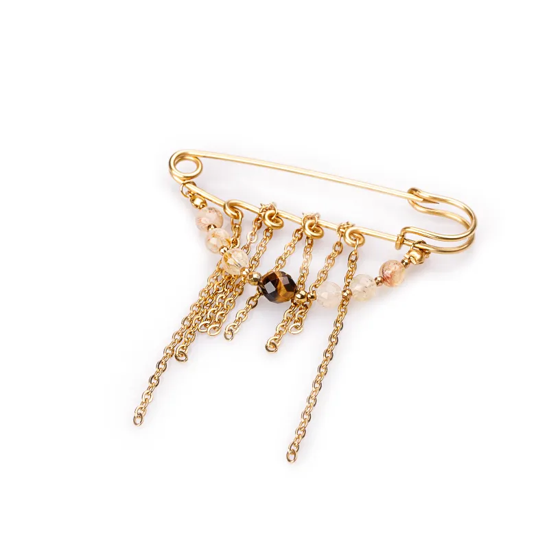 Cytryn, Tygrysie Oko, Hematyt - broszka na sukces, szczęście, bogactwo - Noa