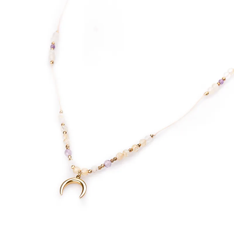 Cytryn, Ametyst, Hematyt - naszyjnik na sznurku na sukces, szczęście, bogactwo - Noa