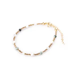 Perła, Kryształ Górski, Turkus - srebro pozłacane bransoletka na harmonię, uzdrowienie, spokój - Skarby Oceanu