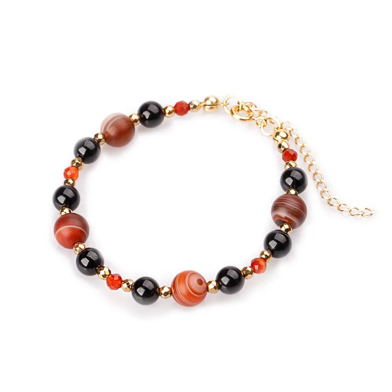 Turmalin, Agat, Karneol - srebrna pozłacana bransoletka na ochrona, bogactwo, uzdrowienie - Wewnętrzna Ochrona