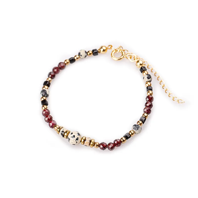 Granat, Jaspis, Turmalin - srebrna pozłacana bransoletka na zdrowie, miłość, kreatywność - Pocałunek Miłości