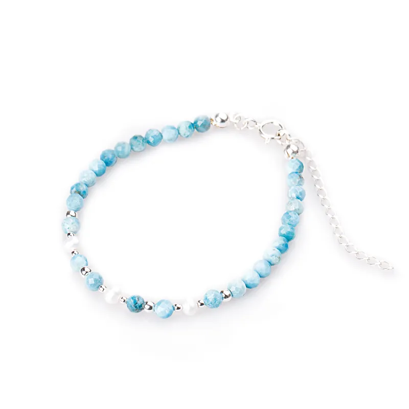 Perła, Apatyt - srebrna bransoletka na kreatywność, harmonię, uzdrowienie - Skarby Oceanu