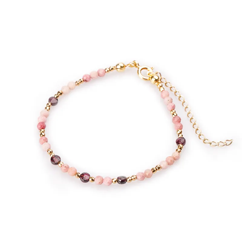 Granat, Rodochrozyt, Hematyt - srebrna pozłacana bransoletka na miłość, duchowość, odwagę - Pocałunek Miłości