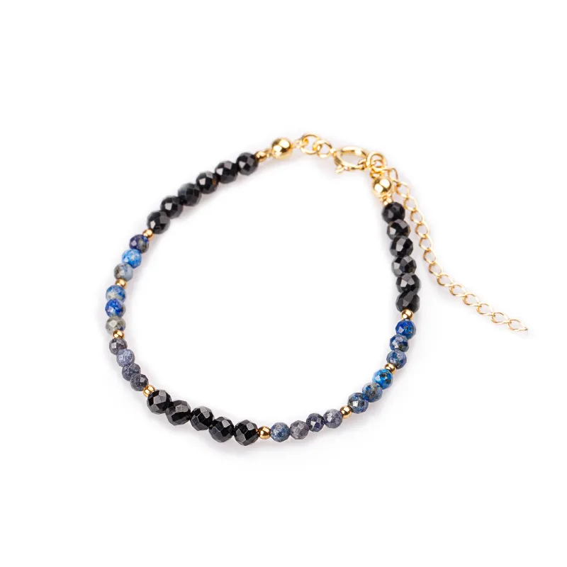 Szafir, Spinel, Lapis Lazuli - srebrna pozłacana bransoletka na zdrowie, miłość, intuicję - Duchowe Przebudzenie