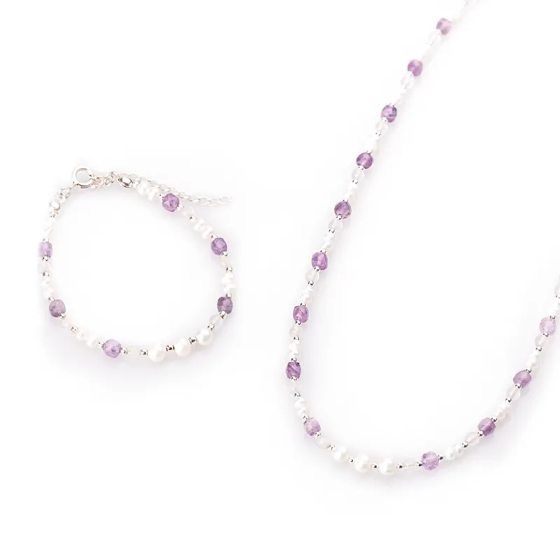 Komplet biżuterii srebro bransoletka i naszyjnik - Perłowy Sen