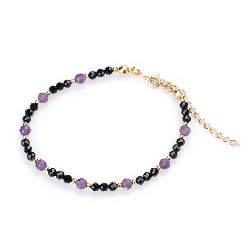 Spinel, Ametyst - srebrna pozłacana bransoletka na koncentrację, miłość, sukces - Leonidy