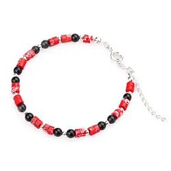 Jaspis, Obsydian - srebrna bransoletka na ochronę, siłę, intuicję - Refleksja Zdrowia