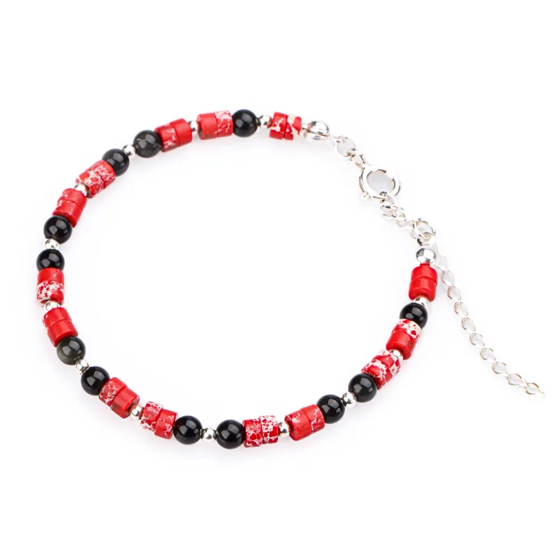 Jaspis, Obsydian - srebrna bransoletka na ochronę, siłę, intuicję - Refleksja Zdrowia