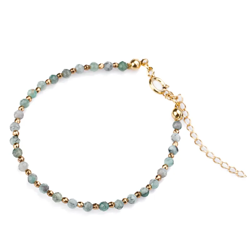 Szmaragd, Hematyt - srebrna pozłacana bransoletka na miłość, spokój, ochronę - Światło Spokoju