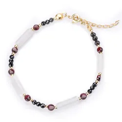 Spinel, Granat, Kryształ Górski - srebrna pozłacana bransoletka na ochronę, bogactwo, koncentrację - Wewnętrzna Ochrona