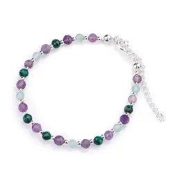 Kocie Oko, Malachit, Ametyst, Hematyt - srebrna bransoletka na koncentrację, miłość, bogactwo - Energia Sukcesu