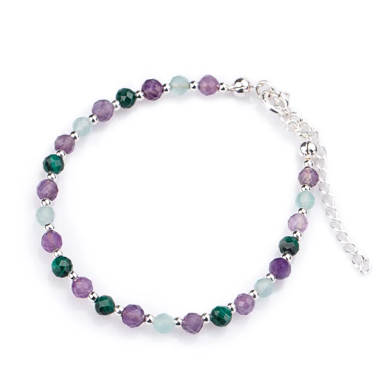 Kocie Oko, Malachit, Ametyst, Hematyt - srebrna bransoletka na koncentrację, miłość, bogactwo - Energia Sukcesu